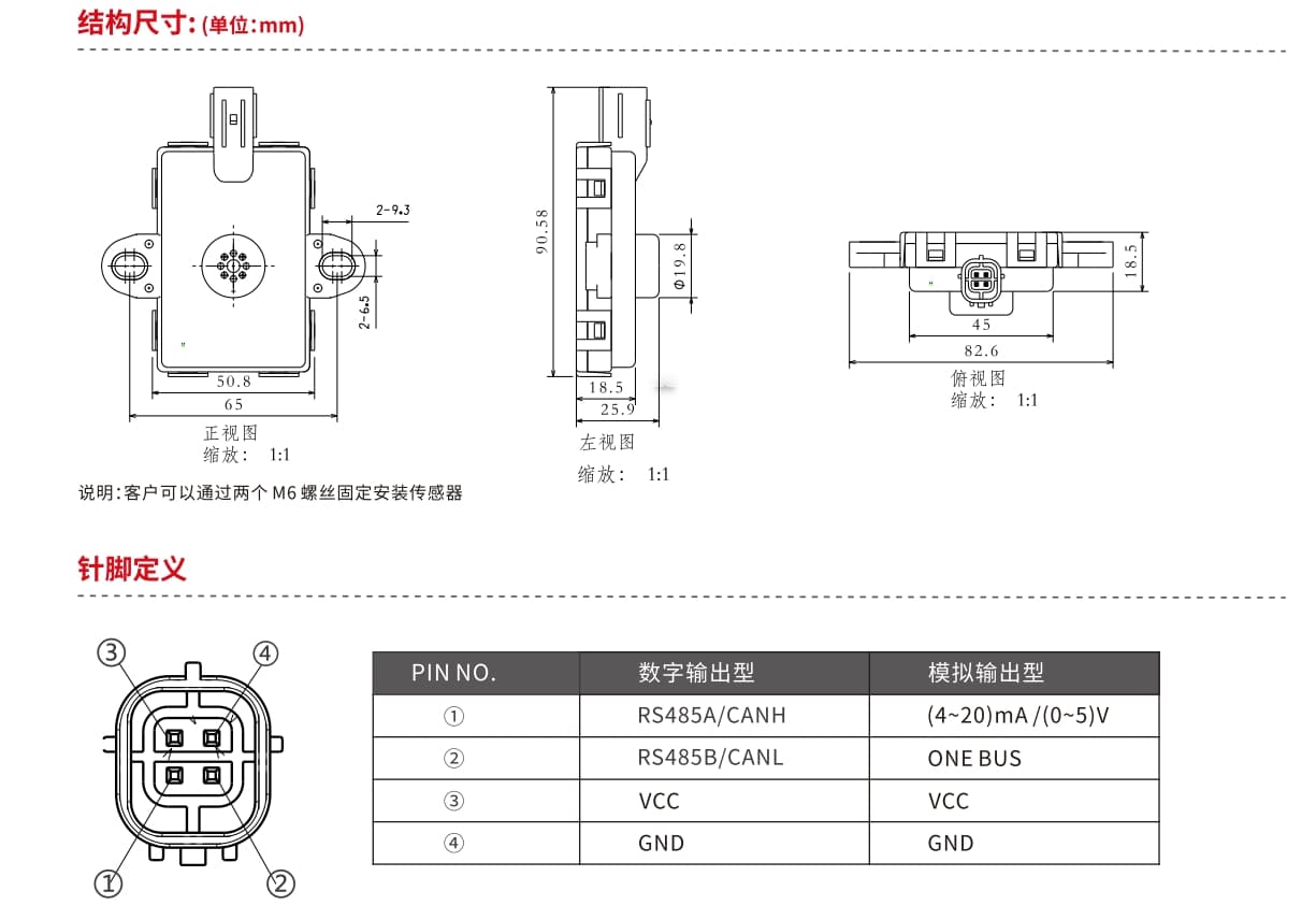 TCM200 dimensions and pin definition